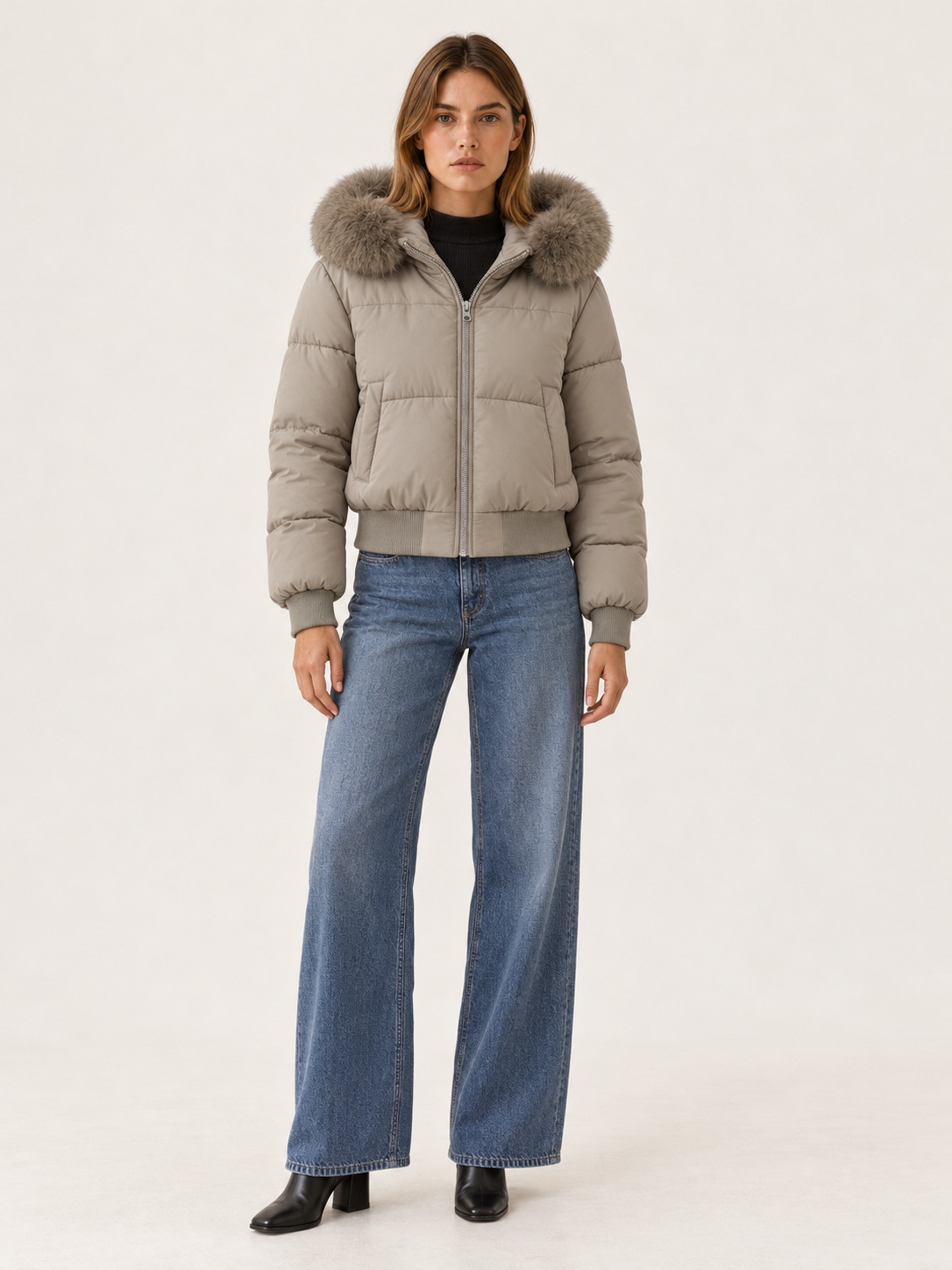 Alanna | Women's Cropped Faux Fur Trim Puffer Jacket Winter