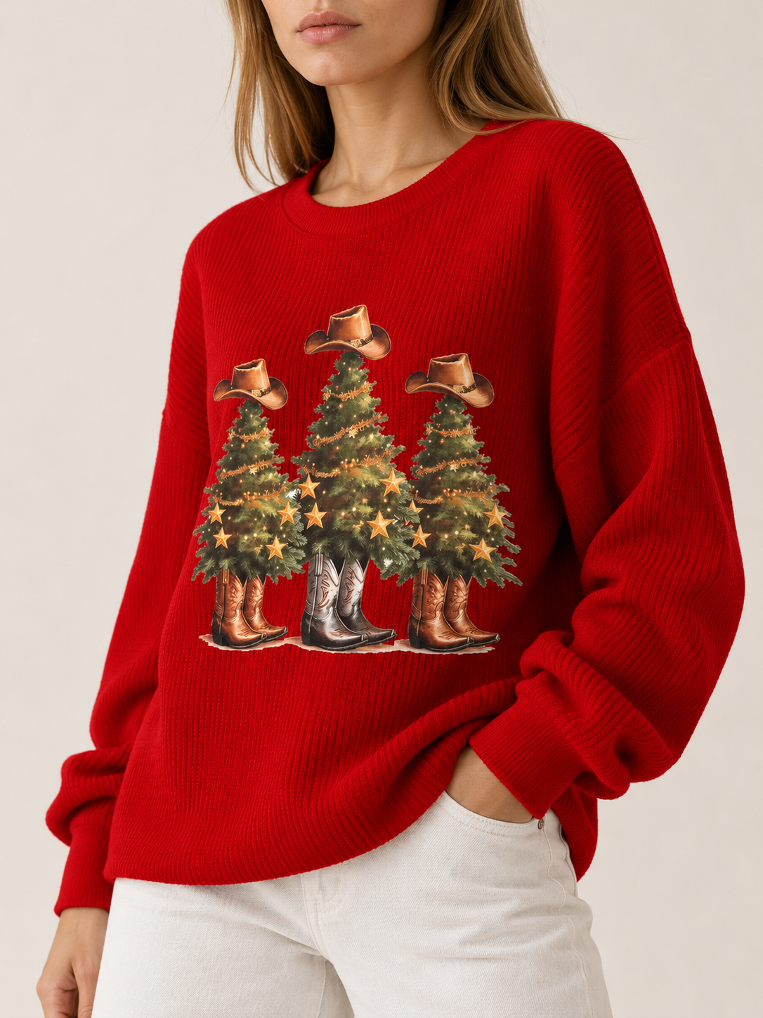 Alayah | Women's Western Ribbed Knit Christmas Sweater Winter Holiday Party