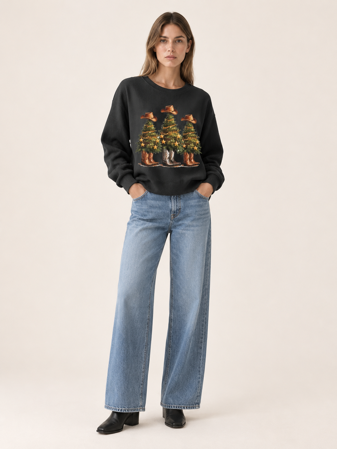 Alayah | Women's Western Ribbed Knit Christmas Sweater Winter Holiday Party
