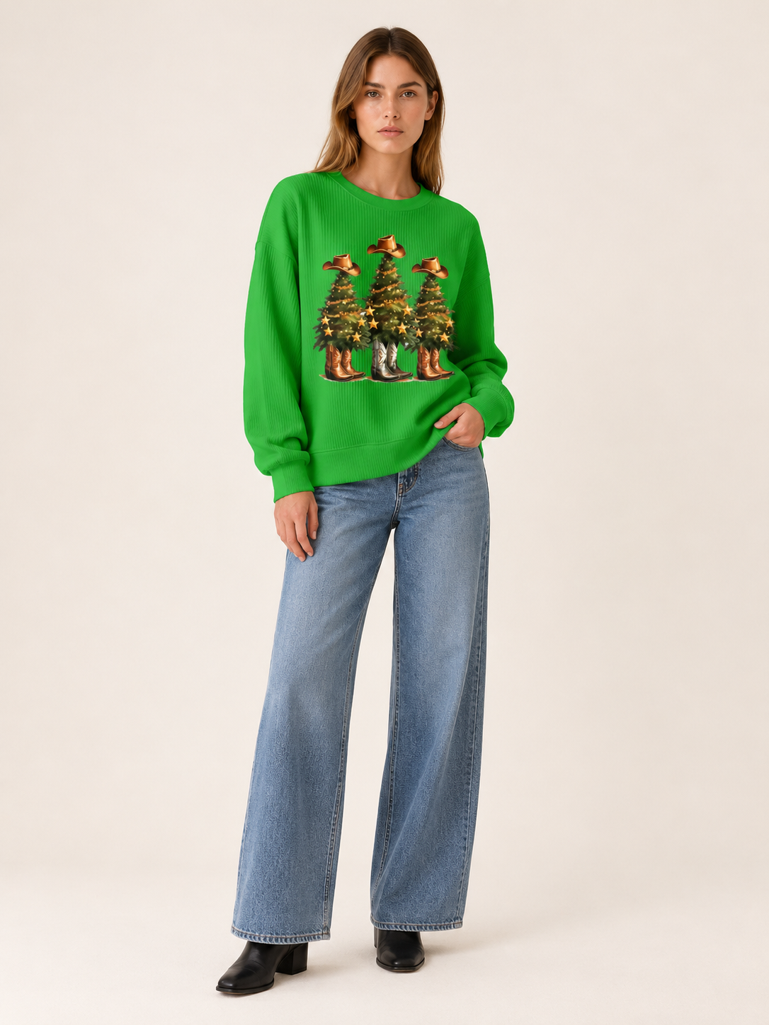 Alayah | Women's Western Ribbed Knit Christmas Sweater Winter Holiday Party