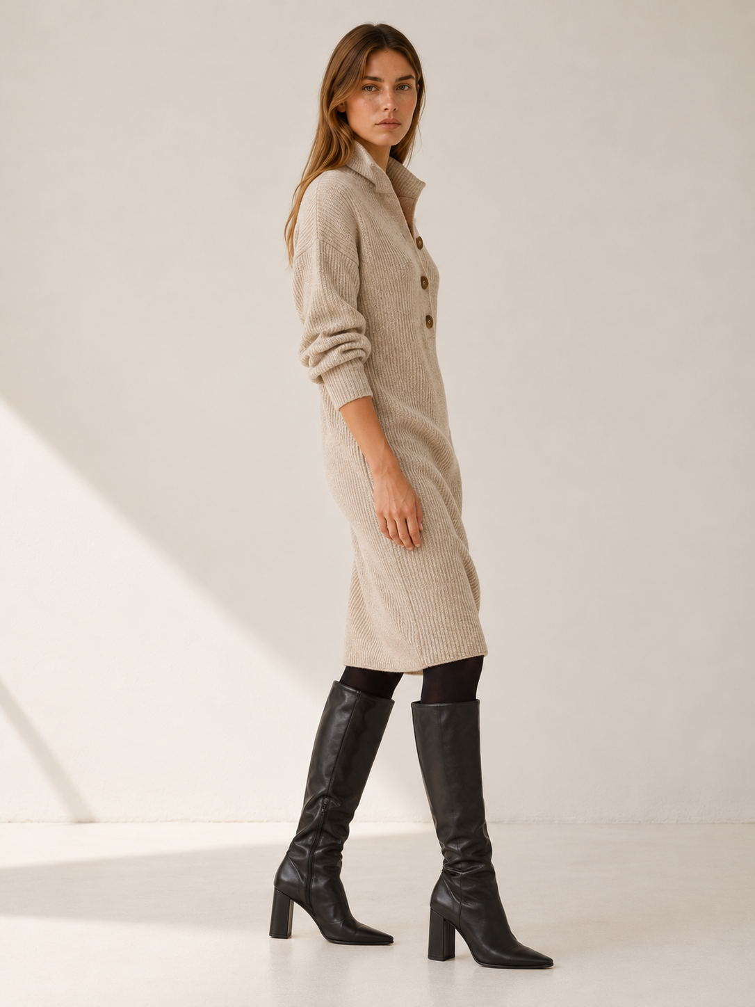 Albertina | Women's Midi Ribbed Knit Sweater Dress Fall Work