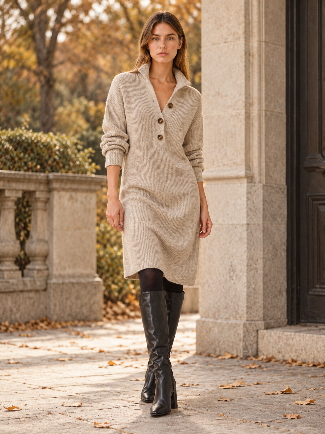 Albertina | Women's Midi Ribbed Knit Sweater Dress Fall Work