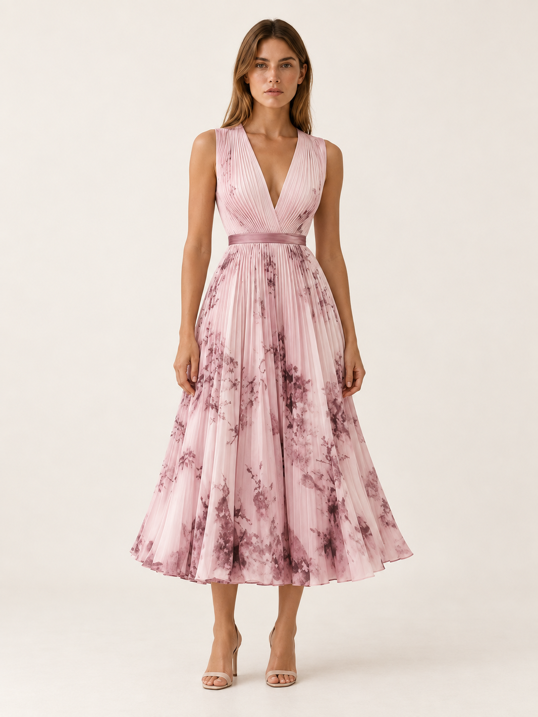 Alina | Flowy Maxi Dress Pleated Skirt Sleeveless