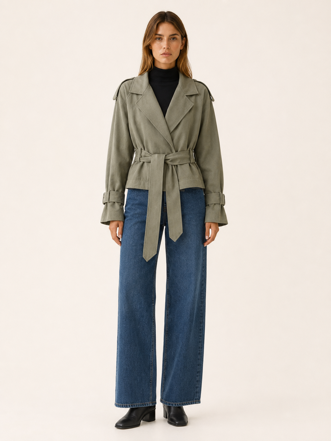 Althaea | Cropped Trench Jacket with Tie Waist and Wrap Front