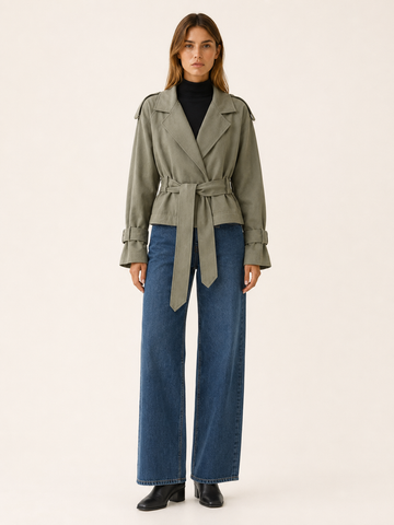 Althaea | Cropped Trench Jacket with Tie Waist and Wrap Front