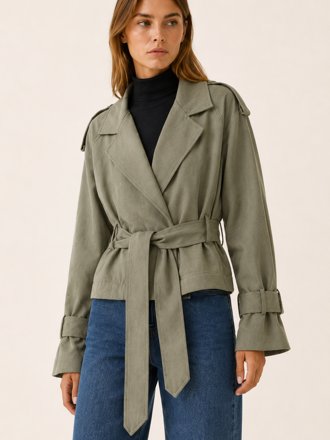 Althaea | Cropped Trench Jacket with Tie Waist and Wrap Front