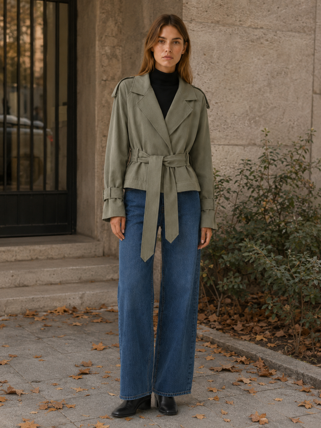 Althaea | Cropped Trench Jacket with Tie Waist and Wrap Front