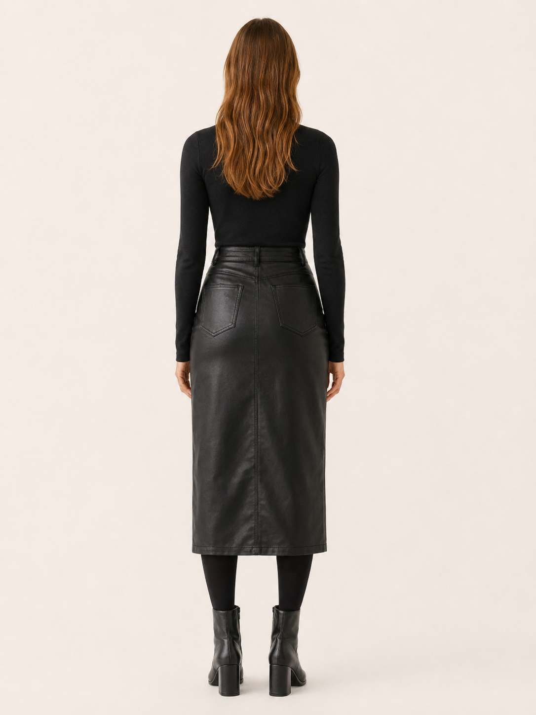 Alvara | Women's Leather-Look Midi Skirt with Front Slit