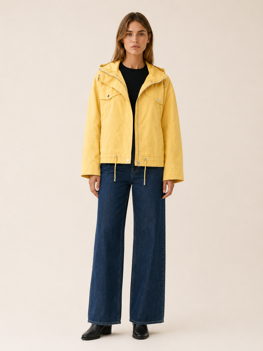 Amaris | Biker Jacket with Drawstring Hem and Asymmetric Zip
