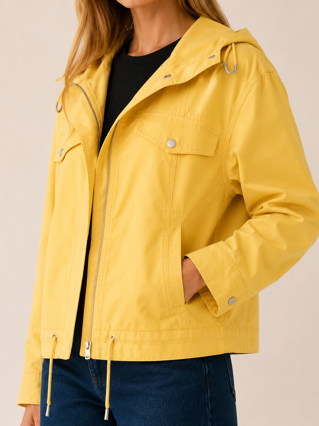 Amaris | Biker Jacket with Drawstring Hem and Asymmetric Zip