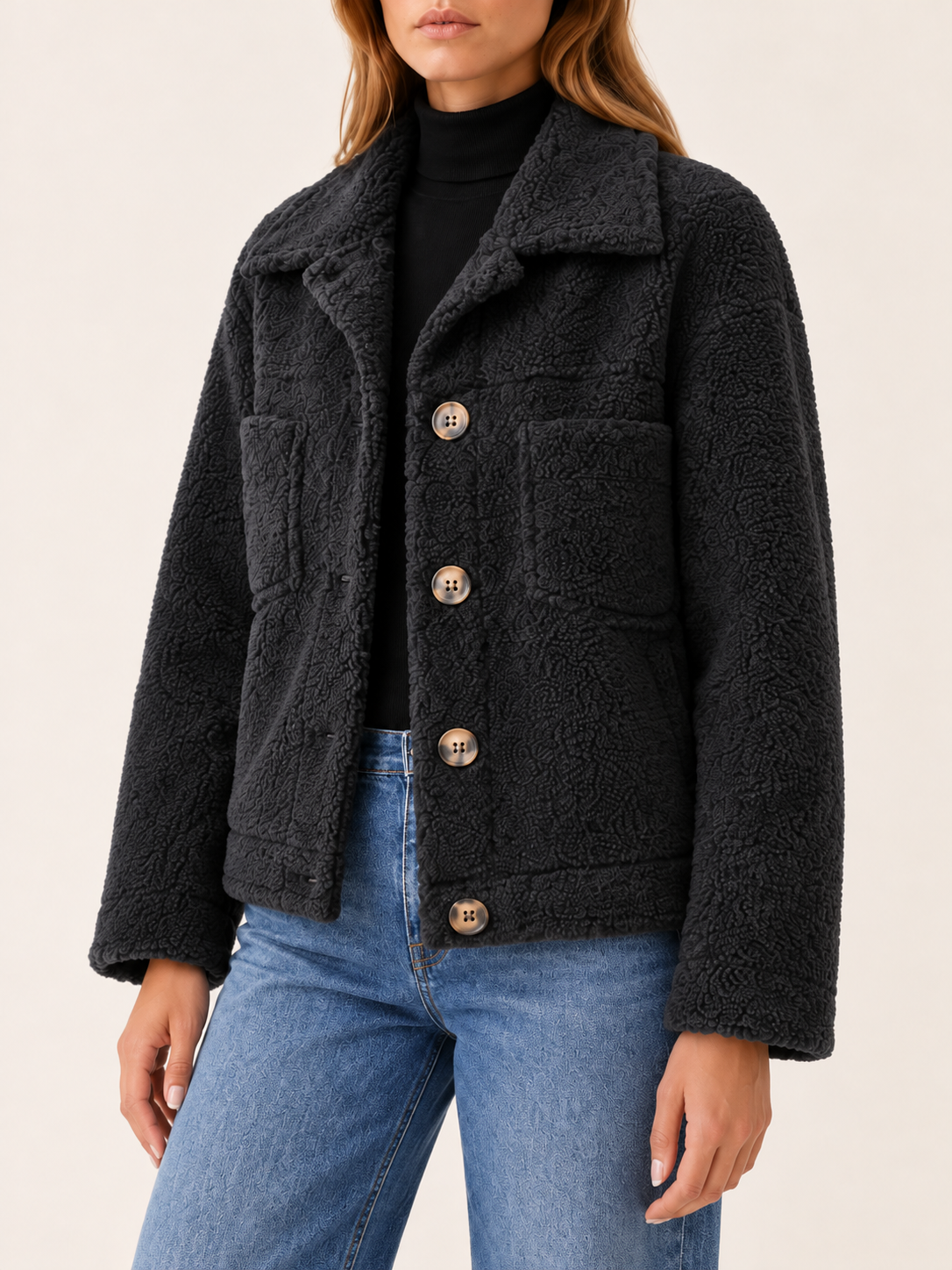 Amira | Women's Button Front Sherpa Jacket Winter