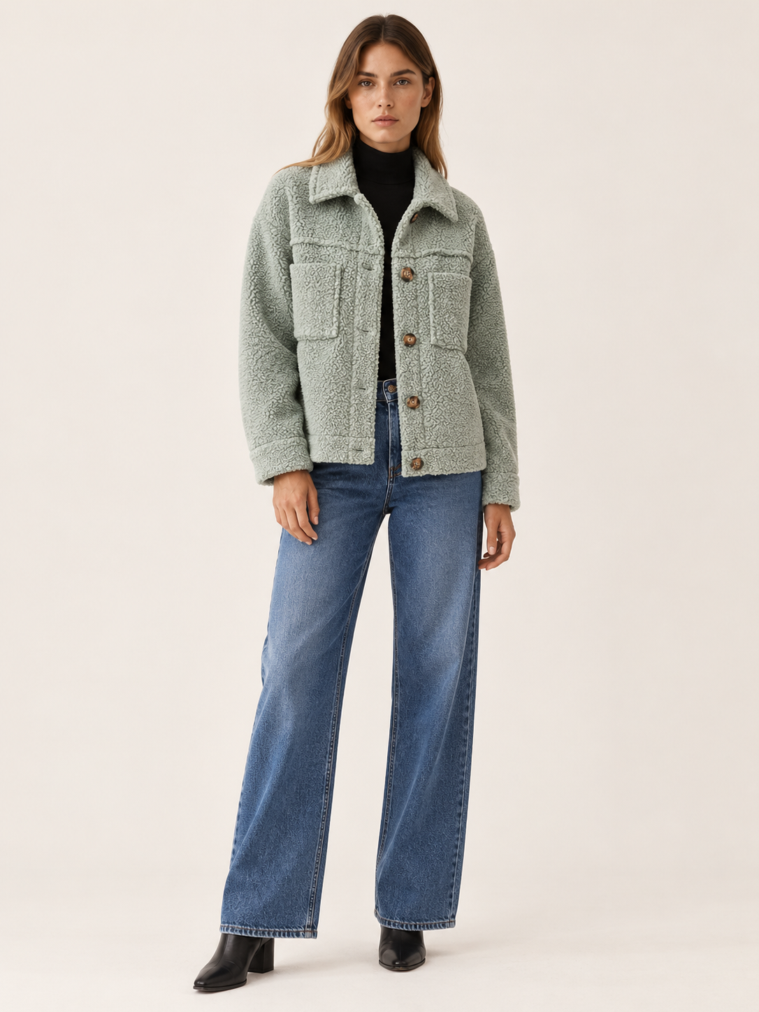 Amira | Women's Button Front Sherpa Jacket Winter