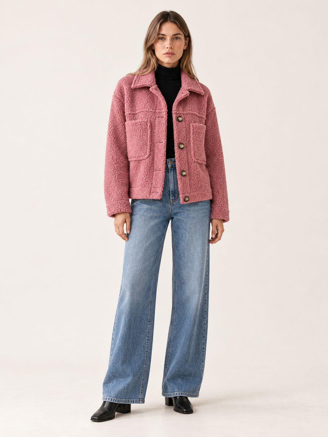 Amira | Women's Button Front Sherpa Jacket Winter