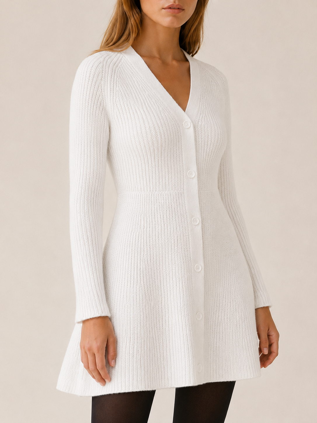 Amoret | Sweater Dress with Button Front and V-Neck