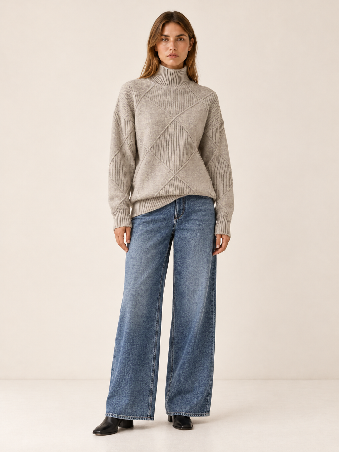 Angela | Women's Diamond Knit Mock Neck Sweater Fall Work