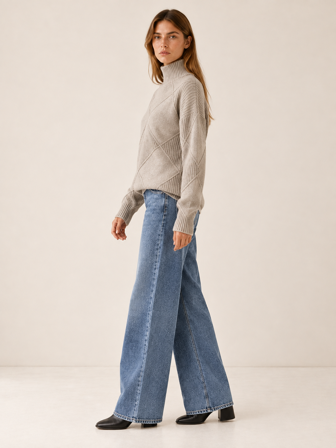 Angela | Women's Diamond Knit Mock Neck Sweater Fall Work