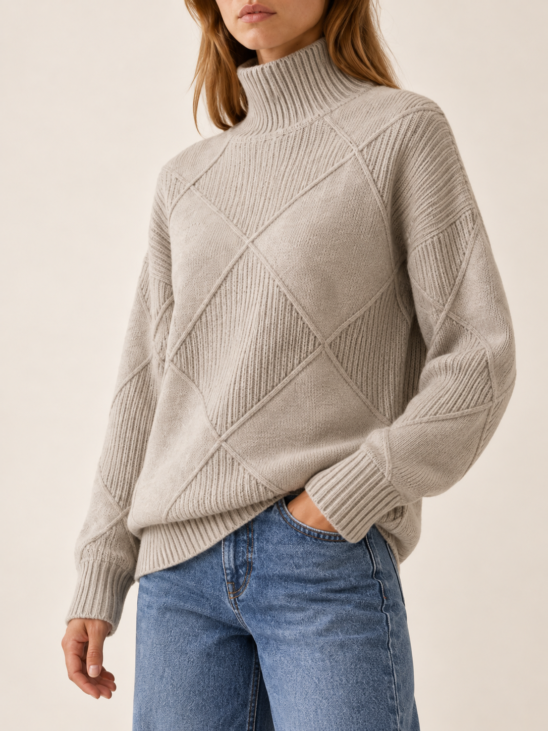 Angela | Women's Diamond Knit Mock Neck Sweater Fall Work
