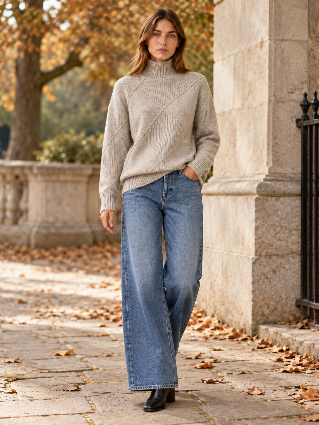 Angela | Women's Diamond Knit Mock Neck Sweater Fall Work