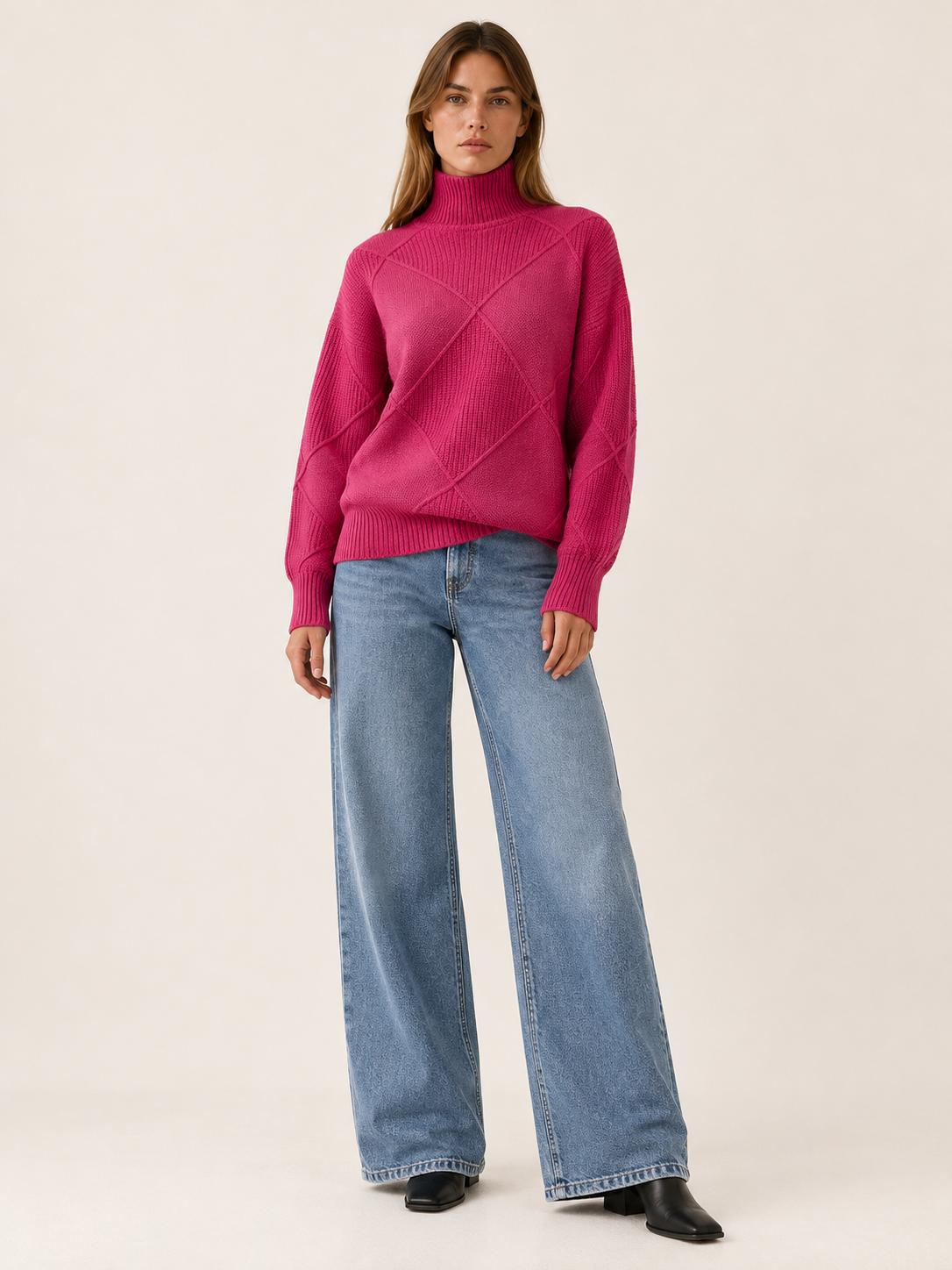 Angela | Women's Diamond Knit Mock Neck Sweater Fall Work