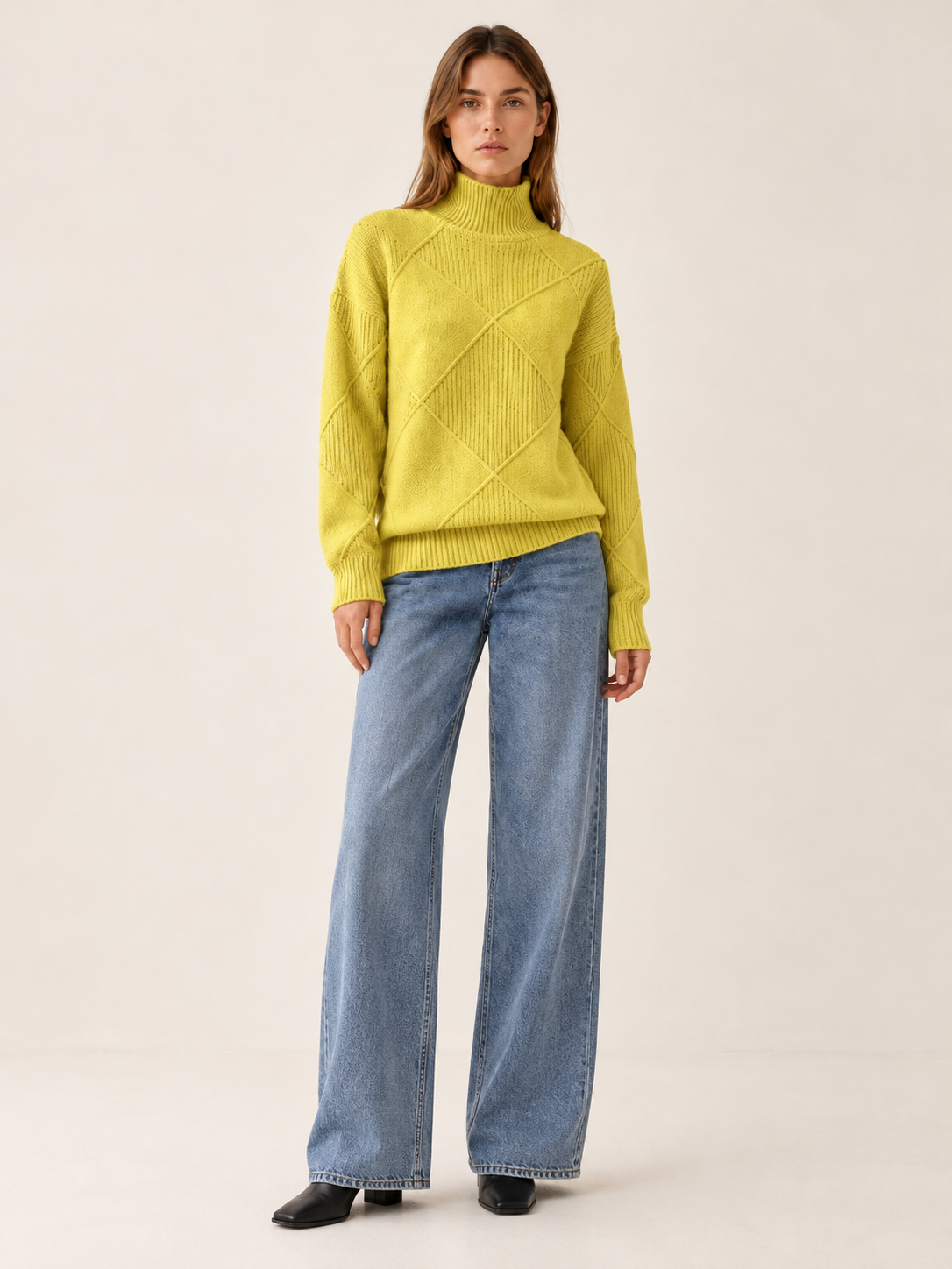 Angela | Women's Diamond Knit Mock Neck Sweater Fall Work