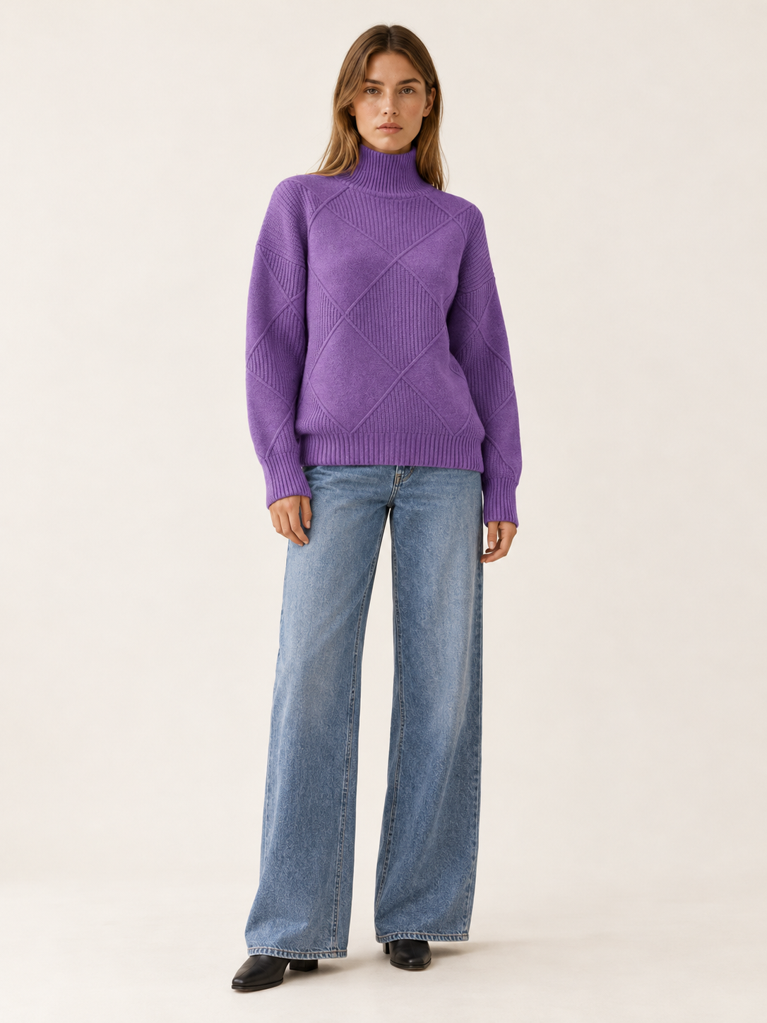 Angela | Women's Diamond Knit Mock Neck Sweater Fall Work