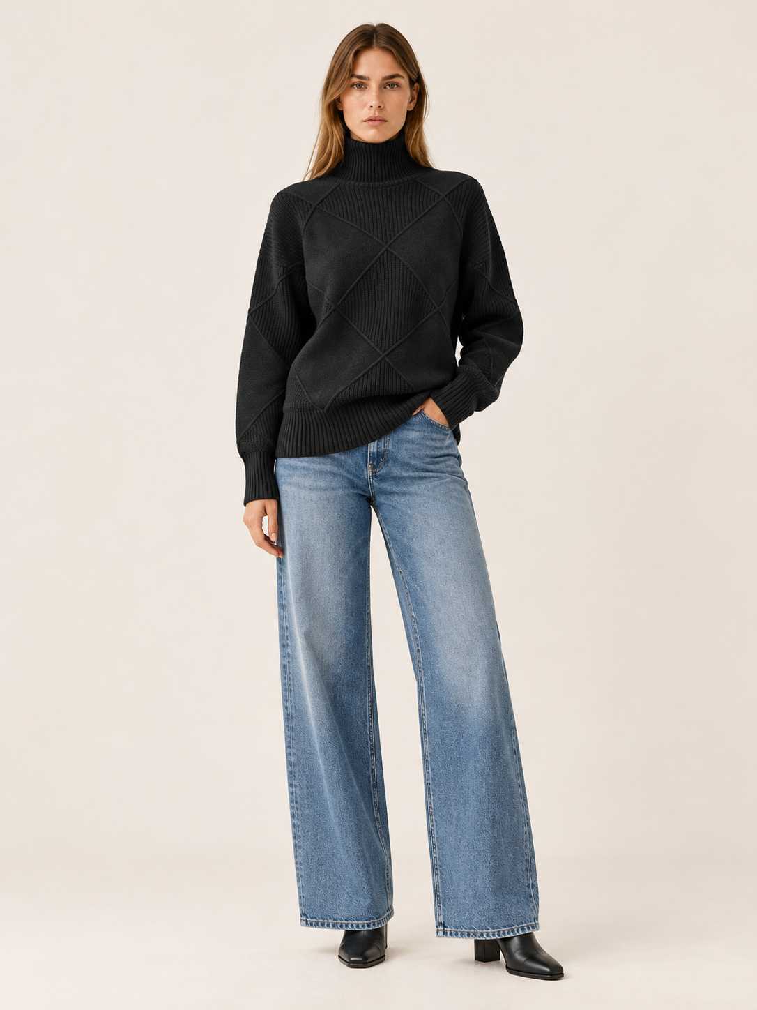 Angela | Women's Diamond Knit Mock Neck Sweater Fall Work