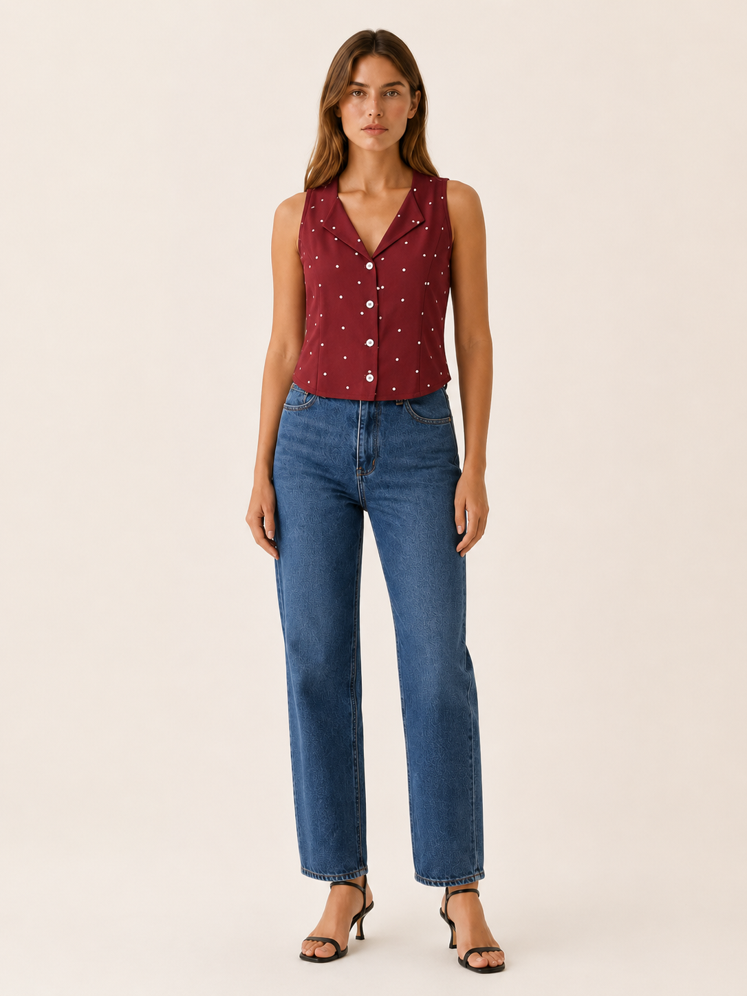Anika | Polka Dot Vest with V Neck and Tie Back