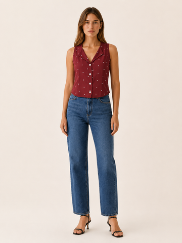 Anika | Polka Dot Vest with V Neck and Tie Back