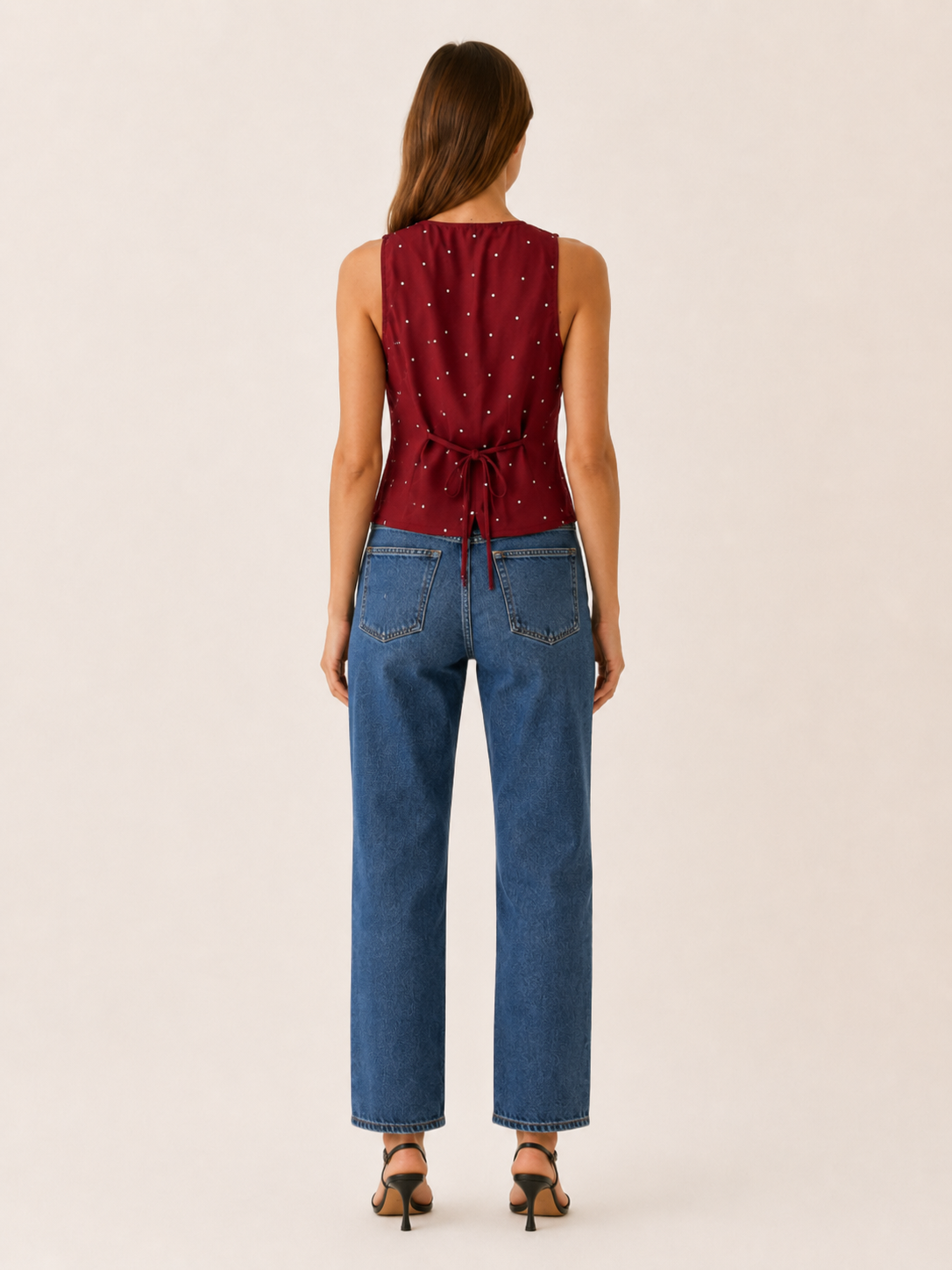 Anika | Polka Dot Vest with V Neck and Tie Back