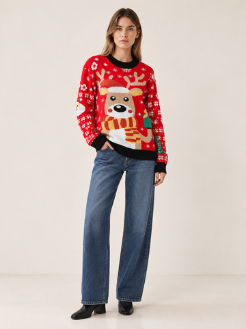 Annalise | Women's Reindeer Crew Neck Christmas Sweater Winter Holiday Party