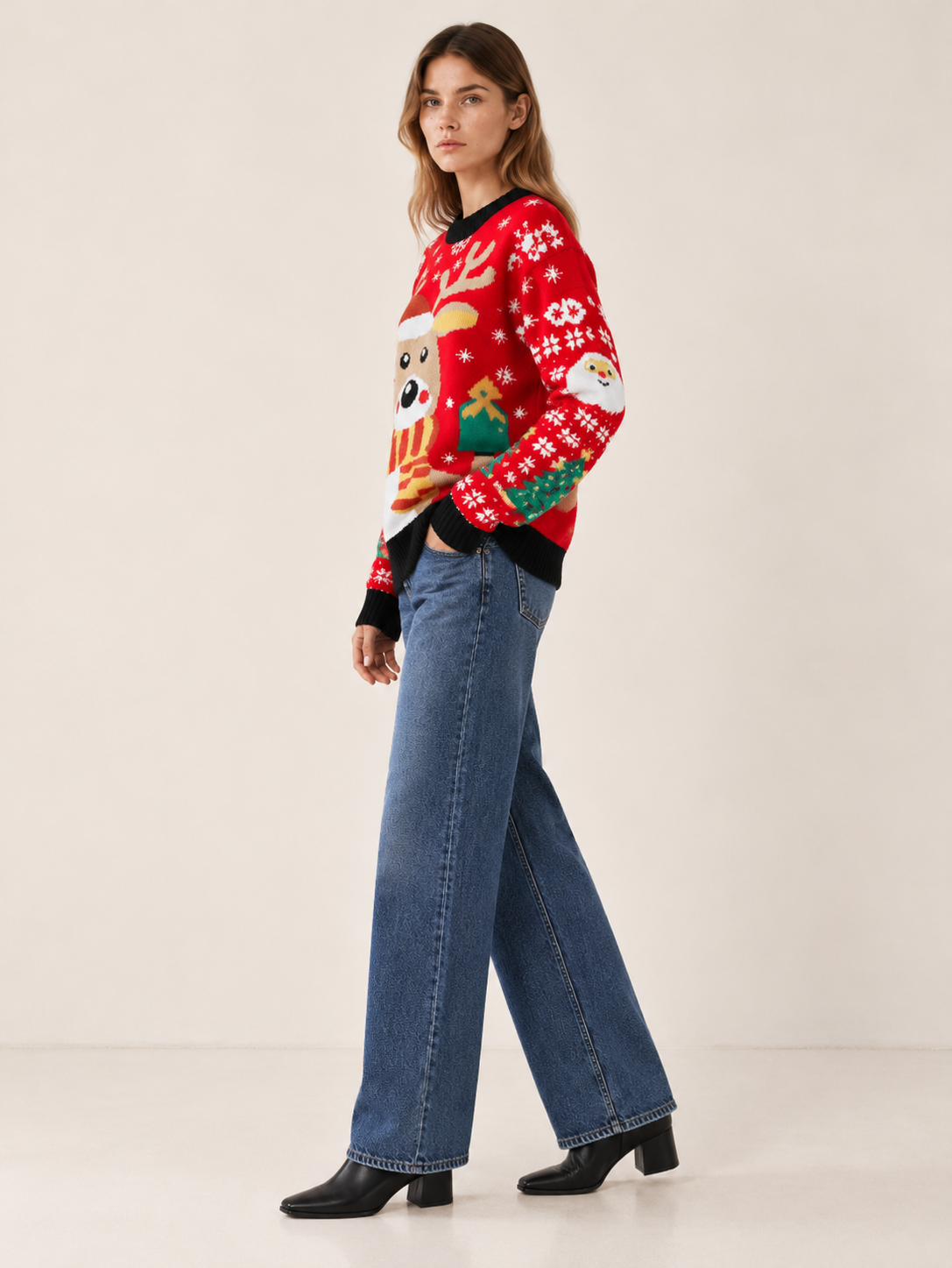Annalise | Women's Reindeer Crew Neck Christmas Sweater Winter Holiday Party