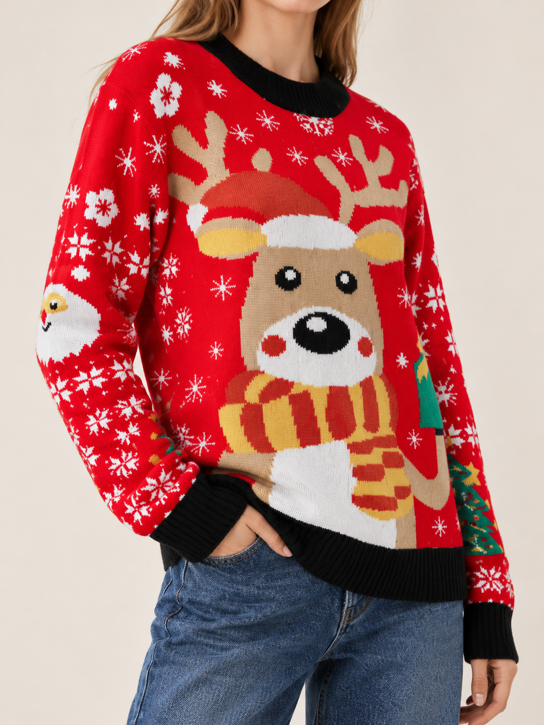 Annalise | Women's Reindeer Crew Neck Christmas Sweater Winter Holiday Party