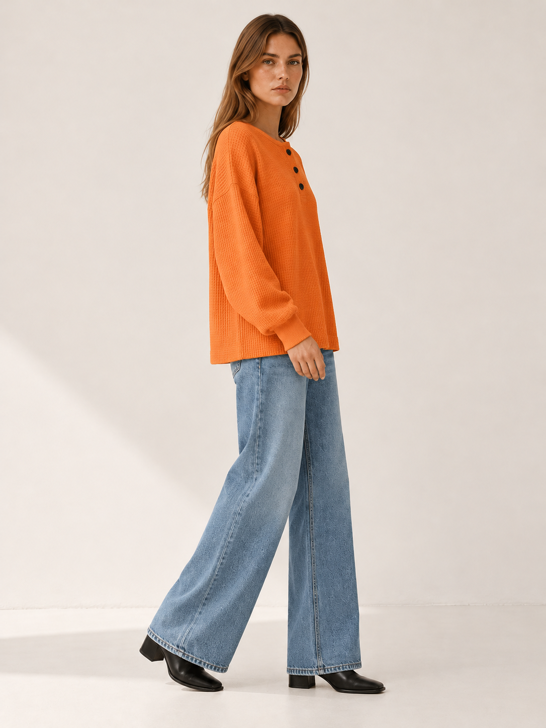 Anne | Women's Oversized Waffle Knit Sweatshirt Fall