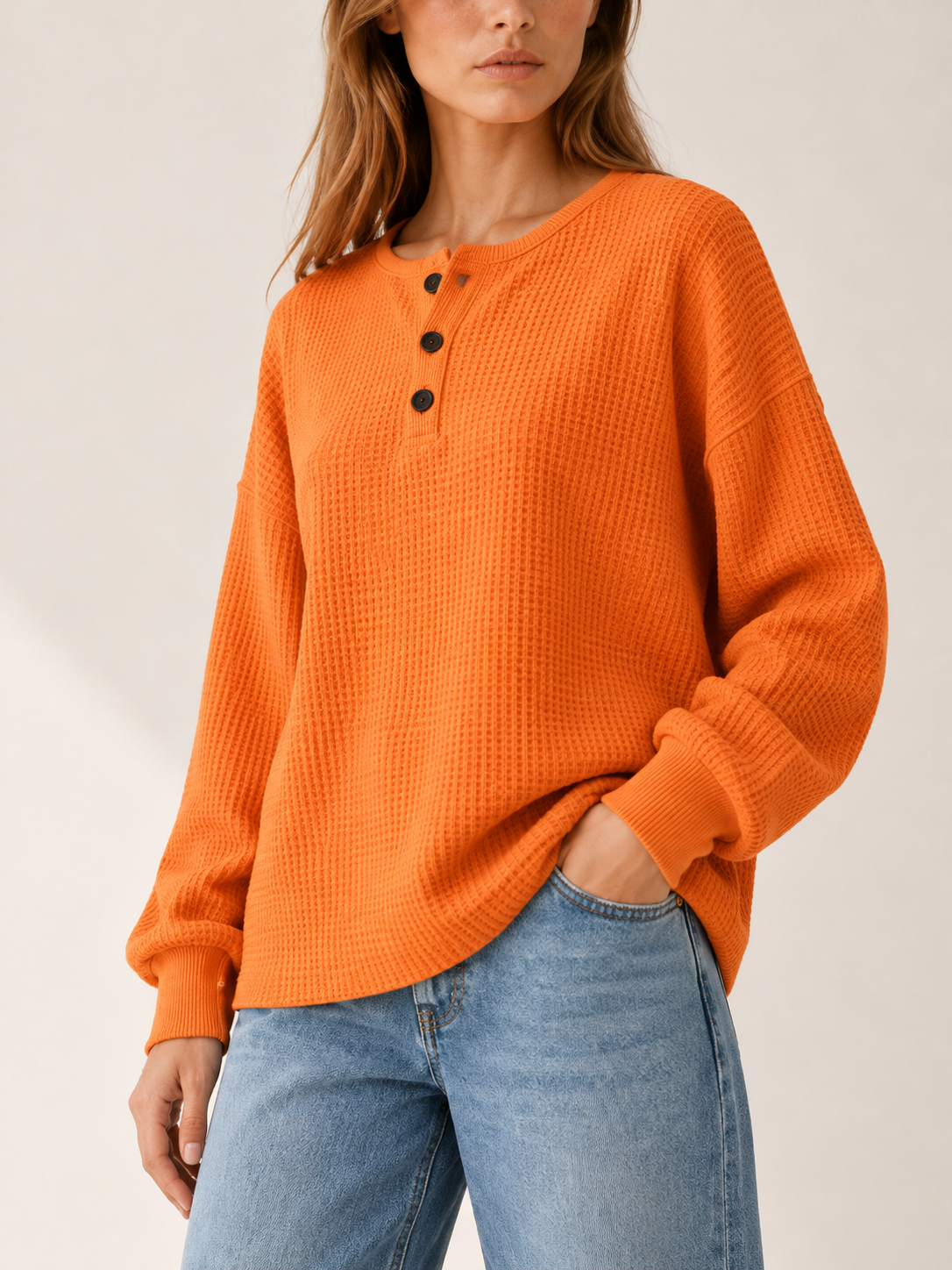 Anne | Women's Oversized Waffle Knit Sweatshirt Fall