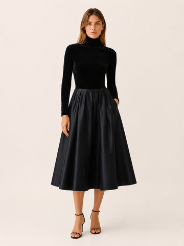 Annelise | Velvet Midi Dress with Satin Skirt