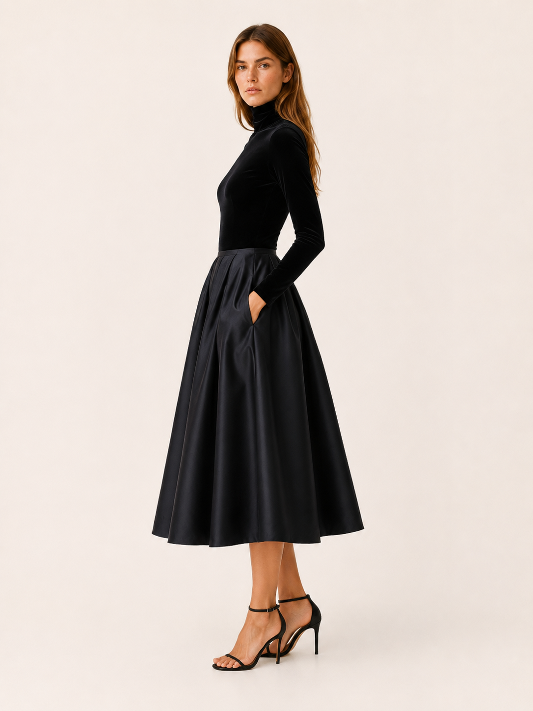Annelise | Velvet Midi Dress with Satin Skirt