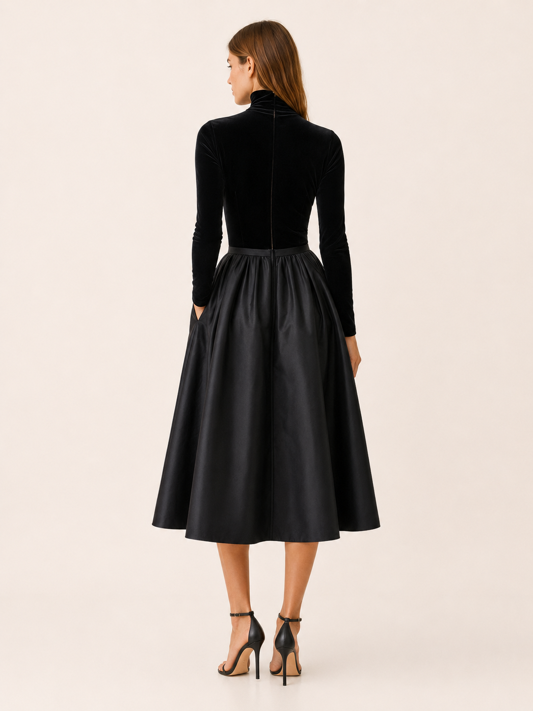 Annelise | Velvet Midi Dress with Satin Skirt