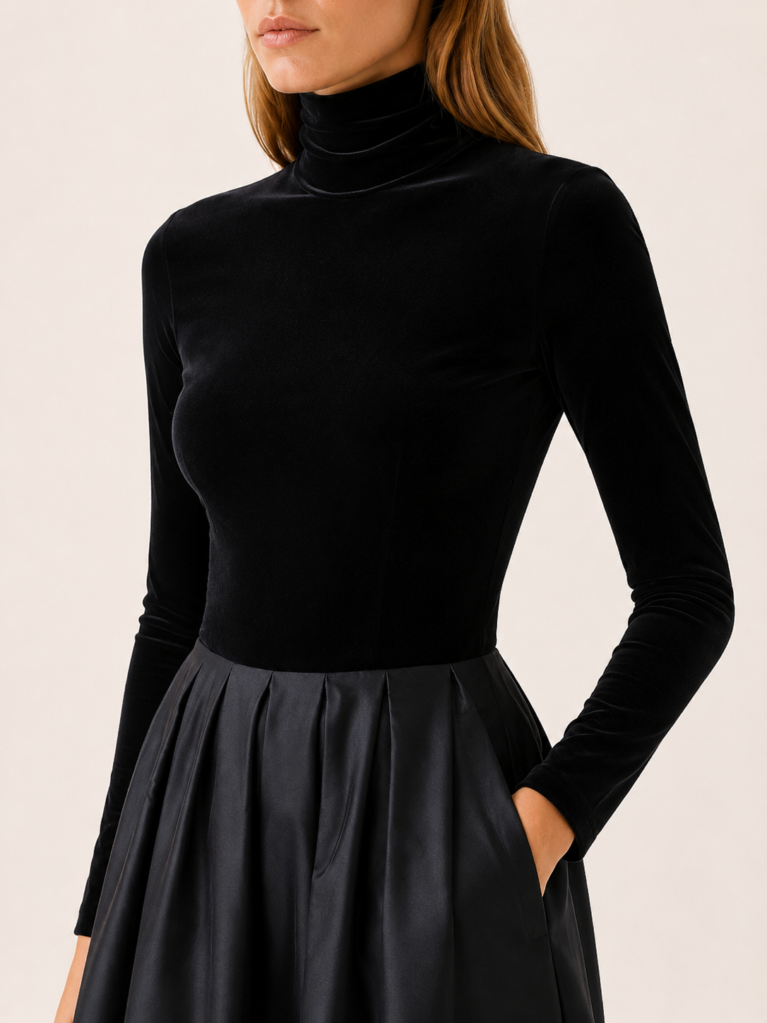 Annelise | Velvet Midi Dress with Satin Skirt