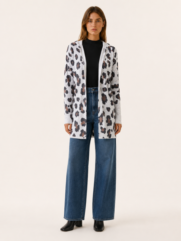 Anouk | Long Cardigan with Leopard Print and Open Front