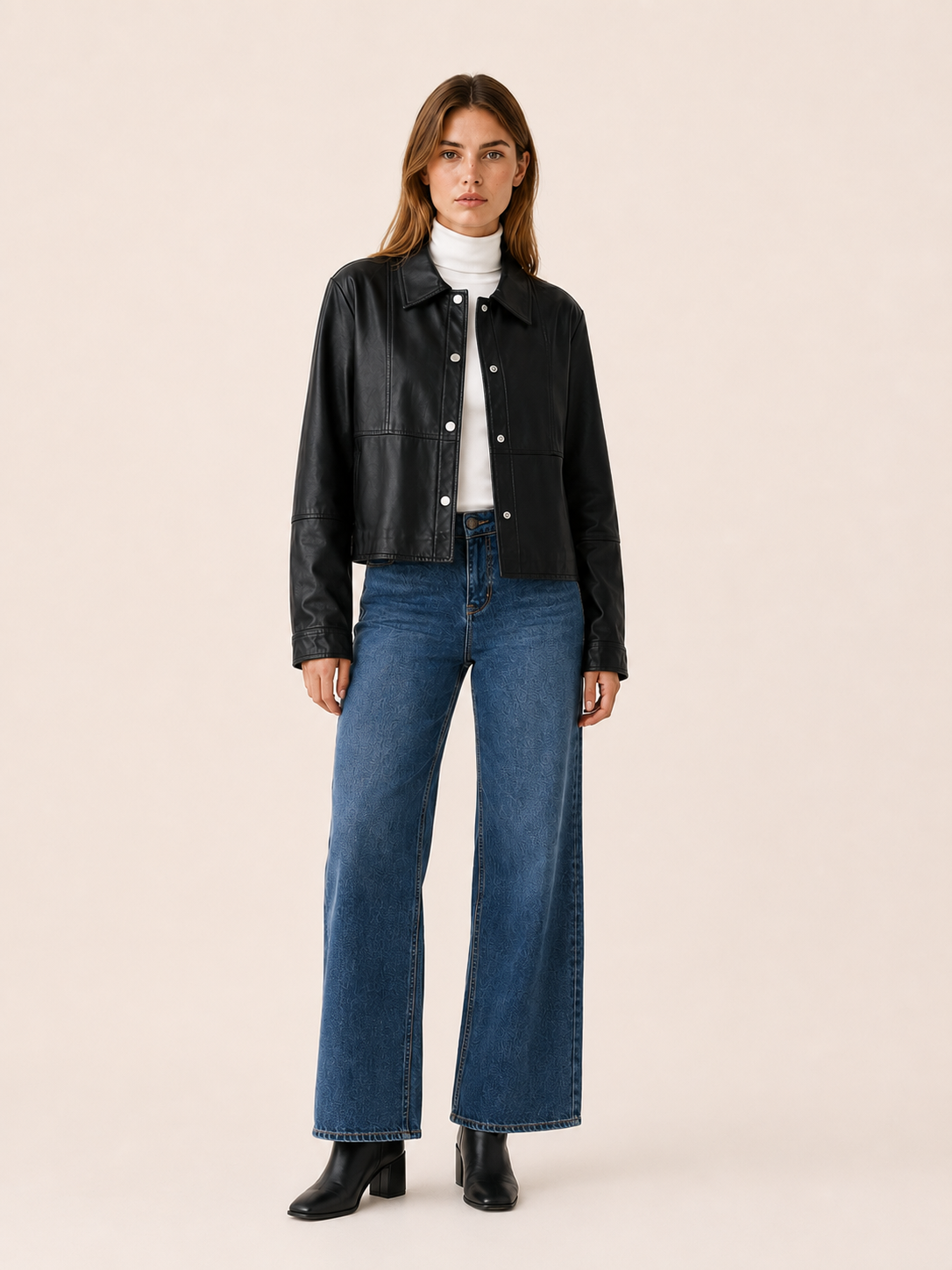 Apolline | Cropped Jacket with Snap Front and Pointed Collar
