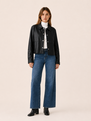 Apolline | Cropped Jacket with Snap Front and Pointed Collar