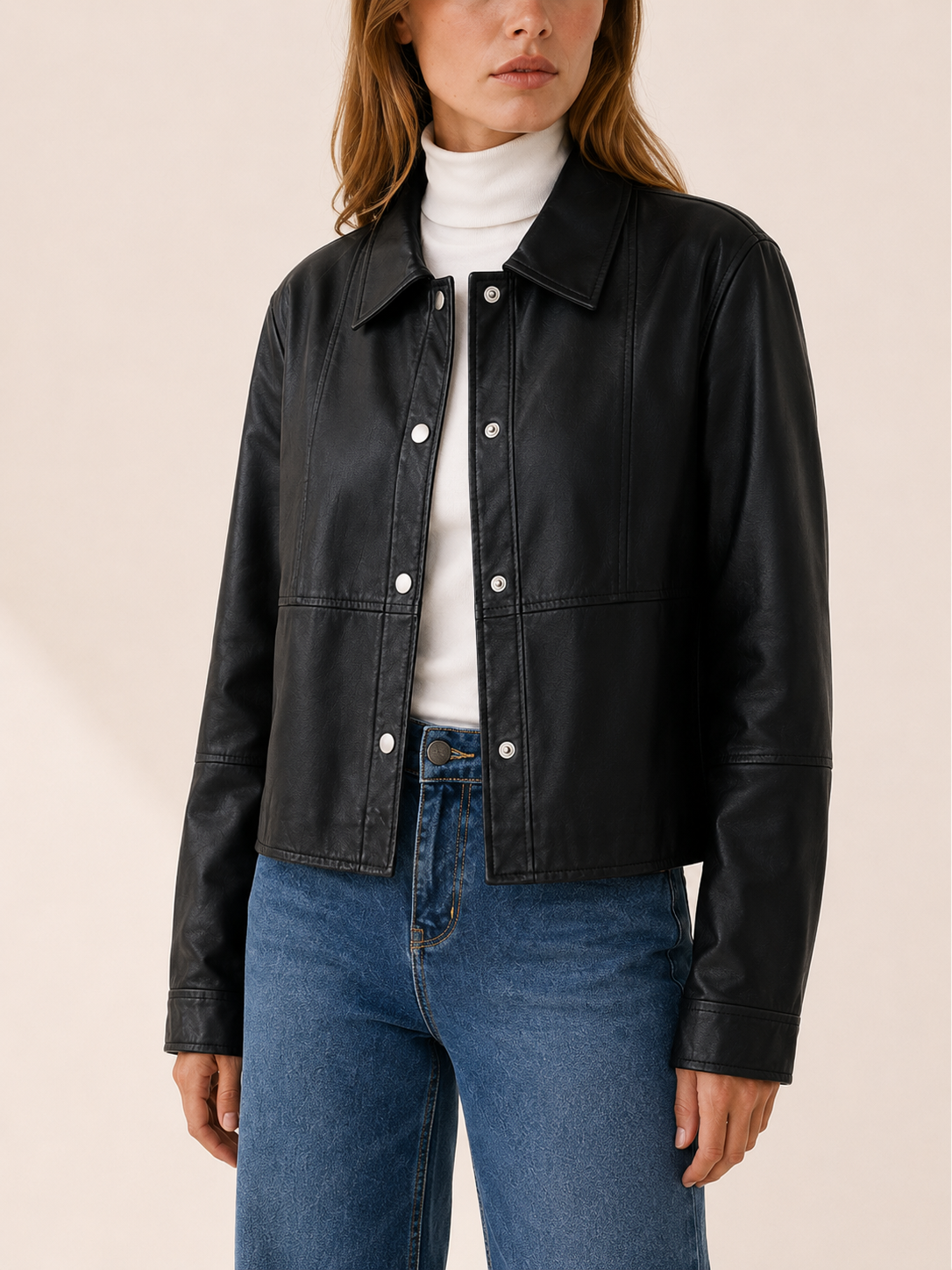 Apolline | Cropped Jacket with Snap Front and Pointed Collar