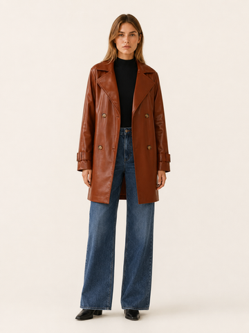 Arden | Faux Leather Trench Jacket with Double-Breasted Front