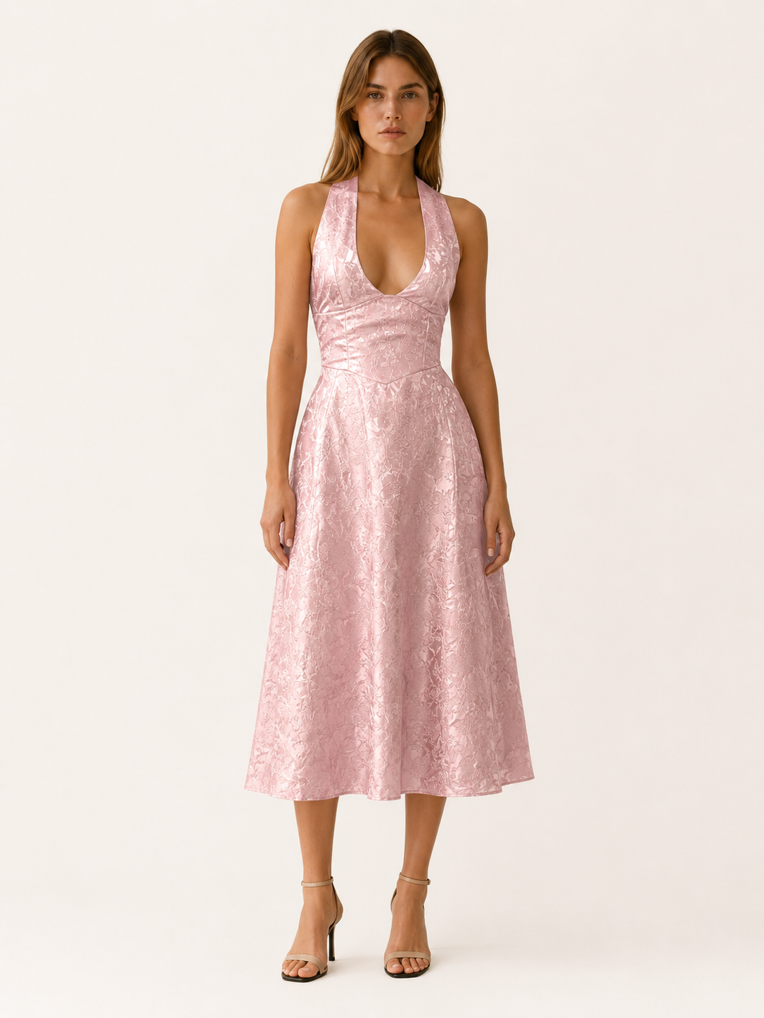 Aria | Halter Neck Midi Dress with Corset Bodice