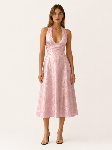Aria | Halter Neck Midi Dress with Corset Bodice