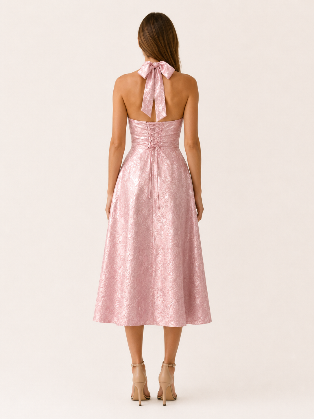 Aria | Halter Neck Midi Dress with Corset Bodice