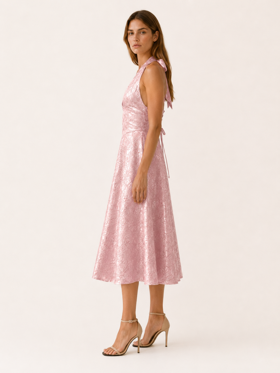 Aria | Halter Neck Midi Dress with Corset Bodice