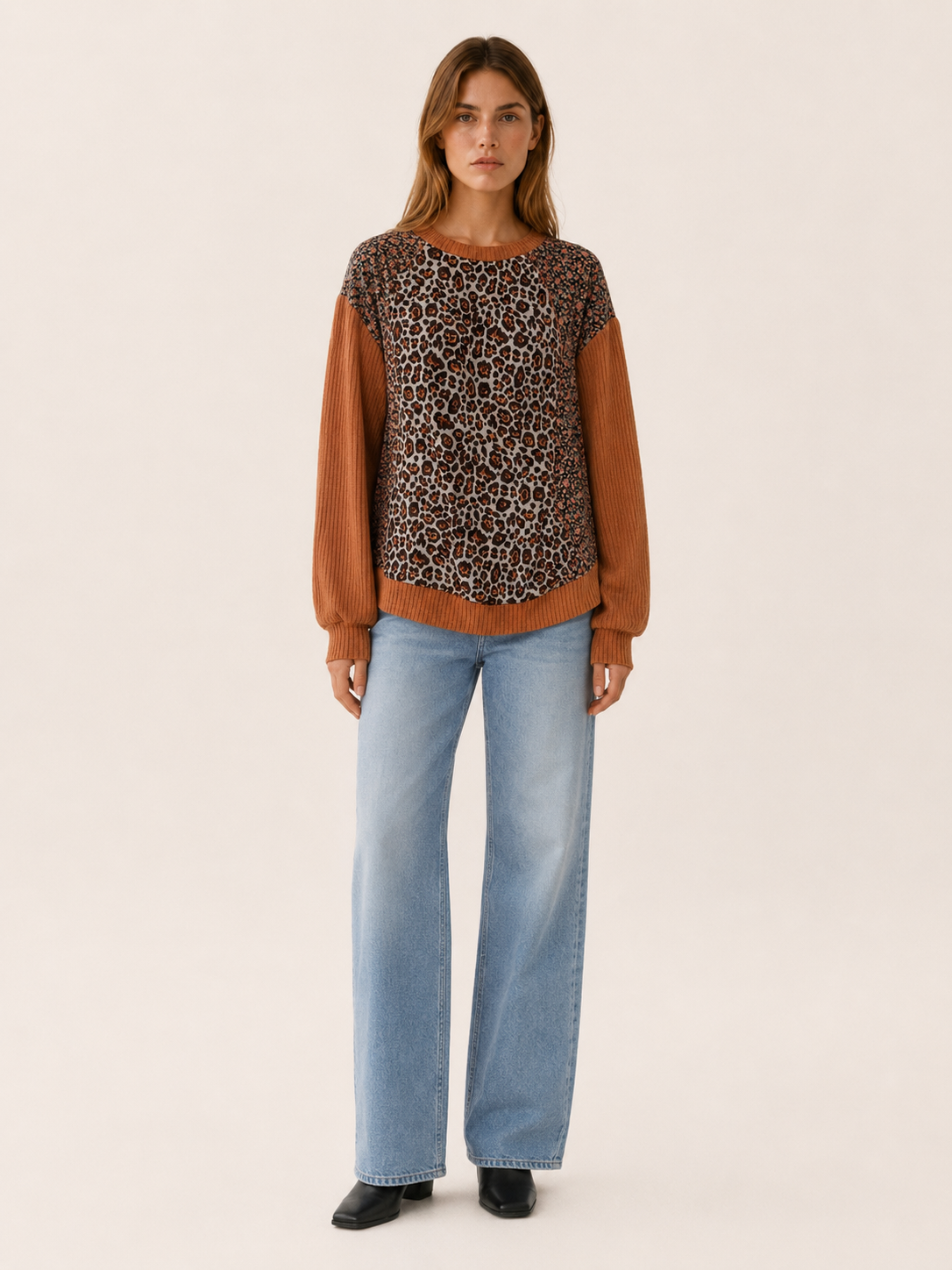Arietta | Women's Leopard Print Sweatshirt with Floral Panels