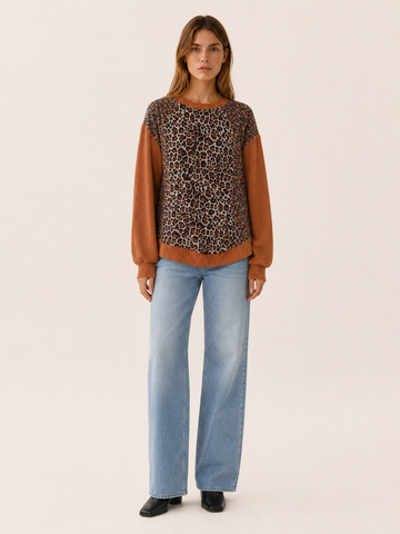 Arietta | Women's Leopard Print Sweatshirt with Floral Panels