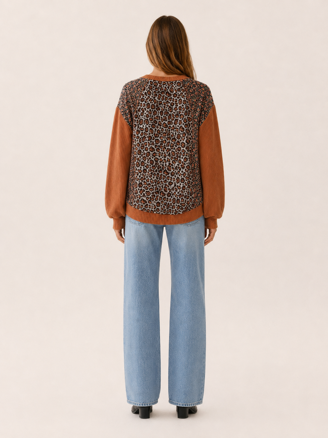 Arietta | Women's Leopard Print Sweatshirt with Floral Panels
